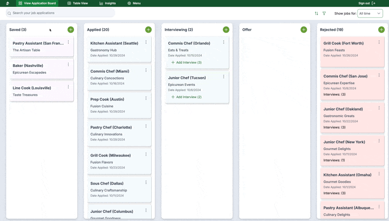 Moving Applications on Kanban Board